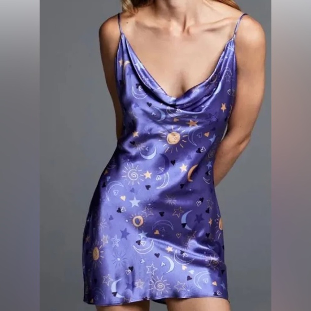ZARA mini slip dress size S purple star and moon pattern